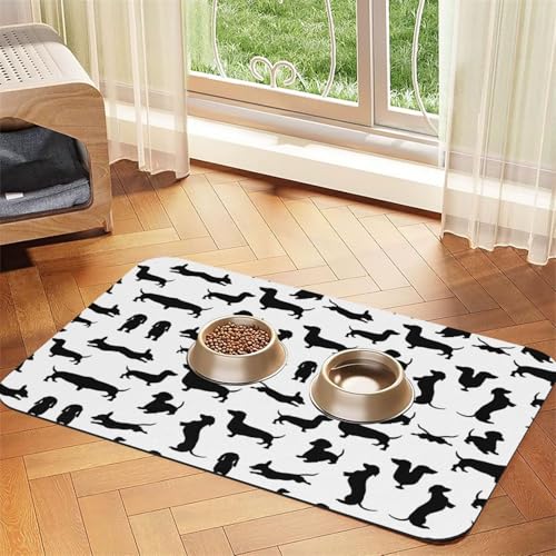 Schwarze Hunde Dackel Hund Druck Haustier saugfähige Tischdecke, spezielle Unterlage für Futternäpfe, rollbar zur Aufbewahrung, ideal für Futternäpfe Schwarze Hunde Dackel Hund Druck Haustier saugfähige Tischdecke, spezielle Unterlage für Futternäpfe, rollbar zur Aufbewahrung, ideal für Futternäpfe von Hhwwtye
