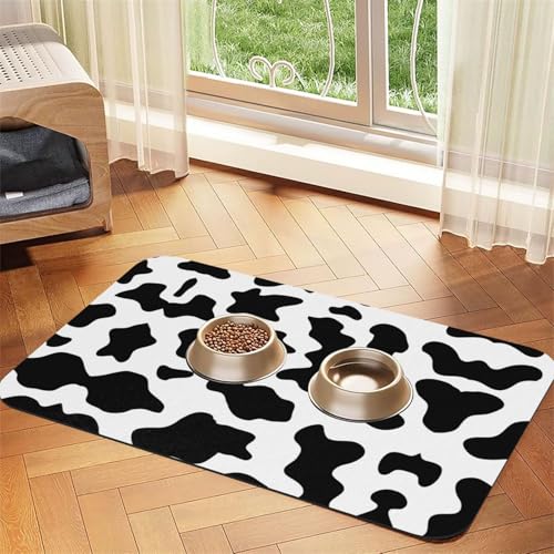 Schwarze und weiße Kuh-Druck-Haustier-Tischdecke, saugfähige Tischdecke, spezielles Pad für Futternäpfe, rollbar zur Aufbewahrung, ideal für Futternäpfe Schwarze und weiße Kuh-Druck-Haustier-Tischdecke, saugfähige Tischdecke, spezielles Pad für Futternäpfe, rollbar zur Aufbewahrung, ideal für Futternäpfe von Hhwwtye