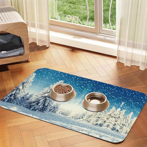 Snow Wonderland Pine Tree Weihnachtsdruck Haustier saugfähige Tischdecke, spezielles Pad für Futternäpfe, rollbar zur Aufbewahrung, ideal für Futternäpfe Snow Wonderland Pine Tree Weihnachtsdruck Haustier saugfähige Tischdecke, spezielles Pad für Futternäpfe, rollbar zur Aufbewahrung, ideal für Futternäpfe von Hhwwtye