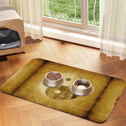 Yin-Yang-Symbol-Druck, saugfähige Tischdecke, spezielles Pad für Futternäpfe, rollbar zur Aufbewahrung, ideal für Futternäpfe von Hhwwtye