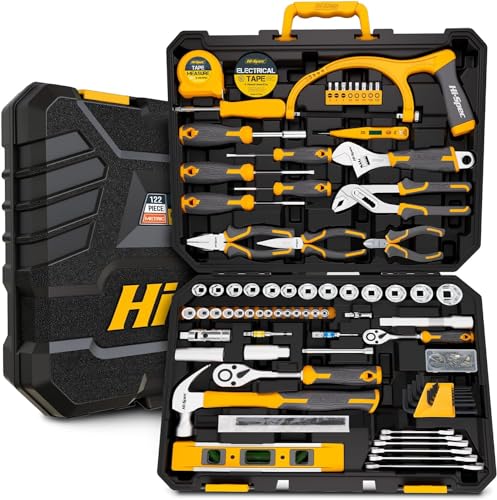 Hi-Spec 122-tlg. Werkzeugkoffer bestückt mit Werkzeugen, die jedermann das Leben einfacher machen. Werkzeugkoffer Set gefüllt l für Haus, Werkstatt und Fahrzeug Reparaturen für Handwerker von Hi-Spec