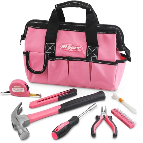 Hi-Spec 16 tlg. Werkzeugset in Pink Werkzeugtasche mit Fächern- Ein Muss für die Reparatur und Wartung im Haushalt- in einer Stylischen Rosa Tragetasche von Hi-Spec