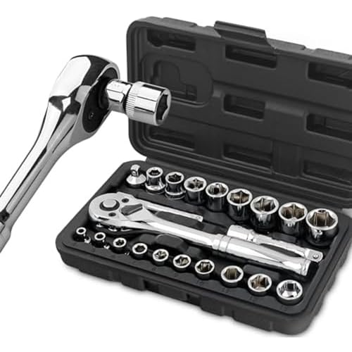 Hi-Spec 22-tlg. Steckschlüsselsatz in Zollgröße mit 1/4- und 3/8-Zoll-Antrieb, Ratsche und Verlängerung im kompakten Koffer von Hi-Spec