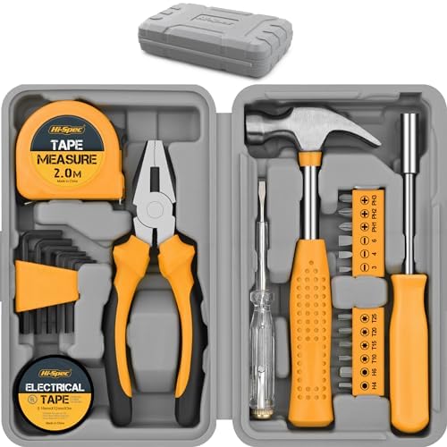 Hi-Spec 24-tlg. Haushaltswerkzeug-Set für Frauen – Kompakter Kleiner Werkzeugkoffer gefüllt mit Hammer – Ideal Kleines Werkzeugset für WG-Zimmer und Unterwegs von Hi-Spec