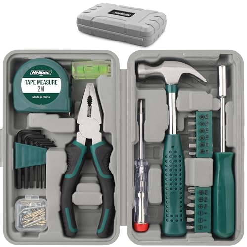 Hi-Spec 25-teiliges grünes, kleines, kompaktes Handwerkzeug-Set für Heim- und Büro-DIY. Grundlegendes Haushaltswerkzeug-Set für Starter-Reparaturen in einem tragbaren Werkzeugkasten von Hi-Spec