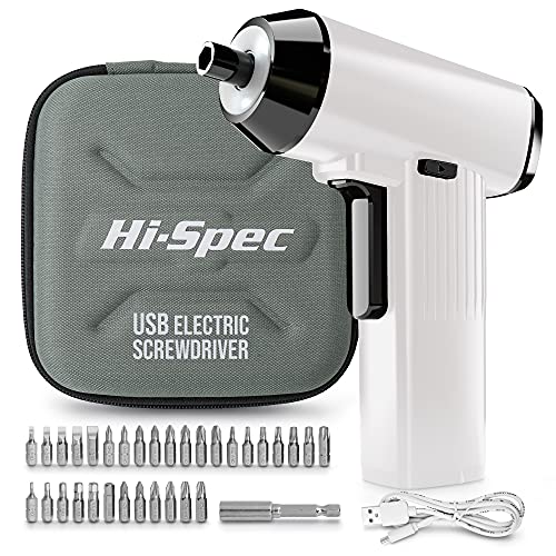 Hi-Spec 3.6V USB Wiederaufladbarer Elektrischer Akku Schraubendreher in Weiss: Mini elektrischer Akkuschrauber mit 33 Bit-Größen- Inklusive Praktischer Tasche von Hi-Spec