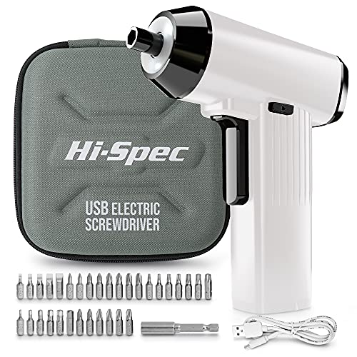 Hi-Spec 3.6V Mini Akkuschrauber in Weiß: Komplet Set mit elektrischer Akkuschrauber und 33tlg. Bit Set - inklusive Etui von Hi-Spec