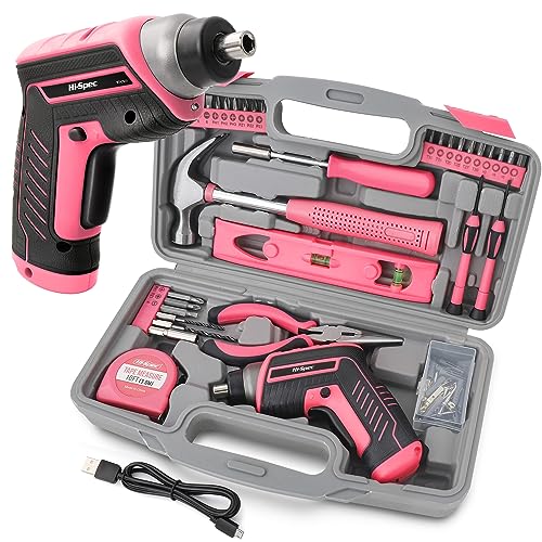 Hi-Spec 35-teiliges Pink-Rosa Heimwerker Werkzeug-set mit wiederaufladbarem USB-Akkuschrauber. Für Reparaturen und Wartungen in einem praktischen Werkzeugkoffer – Für Frauen und Mädchen von Hi-Spec