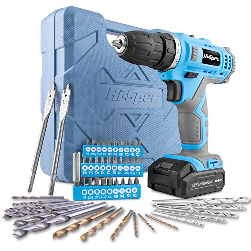 Hi-Spec 50-tlg. Akkubohrmaschinenset mit 12V Bohrer in Blau und den gängigsten Holz-, Metall- und Steinbohraufsätzen in einer praktischen Box von Hi-Spec