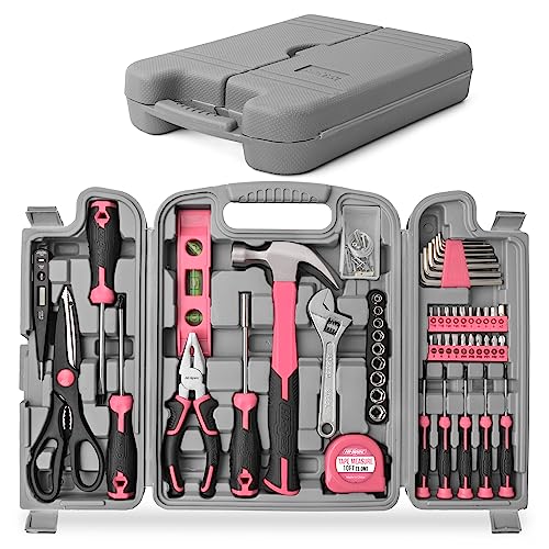 Hi-Spec 56 TLG. Werkzeug Set für Frauen, Werkzeugkoffer Pink mit Hammer Klein und Schraubenzieher Set. Werkzeugset in Pink, Ideal für Frauen und Anfänger von Hi-Spec