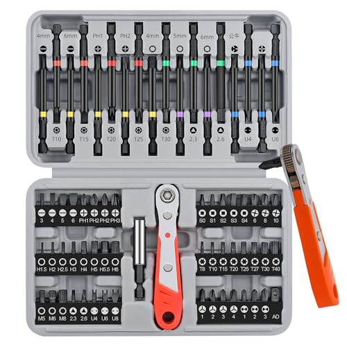 Hi-Spec 68-tlg Bit-Satz mit 75mm und 25mm Hex-Schraubendreher-Bits, Ratschengriff und Bohrschrauber-Adapter – Zubehör für Elektrowerkzeuge in Aufbewahrungsbox von Hi-Spec