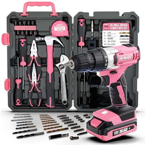 Hi-Spec 81-teiliges Pinkes Werkzeug-set mit 18V Pinkem Akkubohrer und Bit Set. DIY für die Frau im Haus. Alles in einem Aufbewahrungskoffer von Hi-Spec