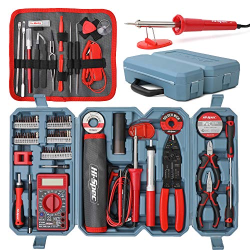 Hi-Spec Lötkolben Set Werkzeugset mit Multimeter. 60W Löteisen, Lötsaugerpumpe, Öffnungsset, Schraubenzieher und Zangen eine komplte Lötstation für Computer, Laptops, Drohnen und Handys. von Hi-Spec