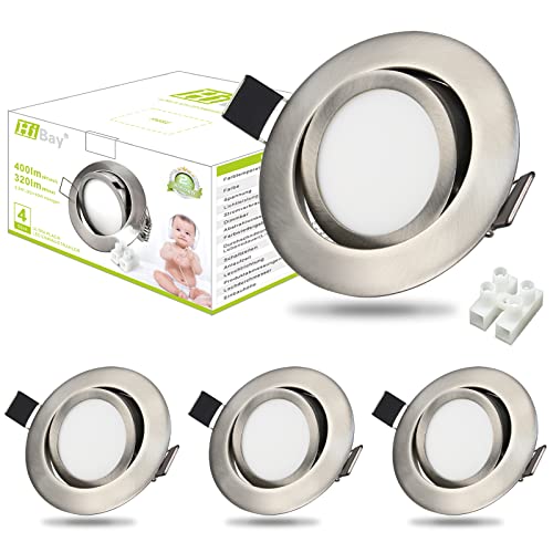 HiBay® Ultra Flach LED Einbaustrahler 230V 3.5W Naturalweiss Schwenkbar Einbauspots Edelstahl gebürstet Optik Deckenstrahler, 4 Stück von HiBay