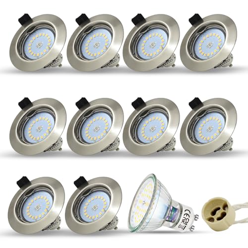 HiBay 10 Stück LED Einbaustrahler 230V Set GU10 Spot Strahler 5W Neutralweiß Einbauspots 68mm Einbauleuchten Rund Fest Deckenspots mit Fassung von HiBay