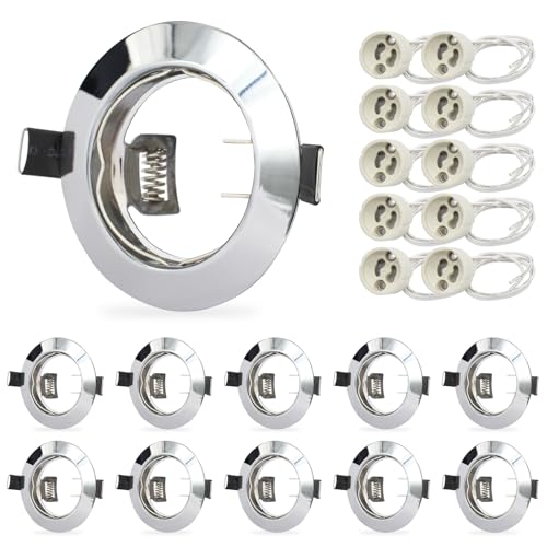 HiBay 10er LED Einbaustrahler 230V GU10 Einbauleuchten Rahmen 65-68mm Rund Chrom Spots Inkl. GU10 Fassung für LED oder Halogen Leuchtmittel von HiBay