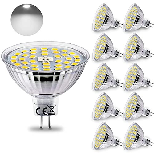 HiBay 10er LED Lampen 12V GU5.3 Kaltweiß 6000K AC/DC Leuchtmittel 4W Birnen 400 lm, Ersetzt 35W 45W, Nicht Dimmbar von HiBay