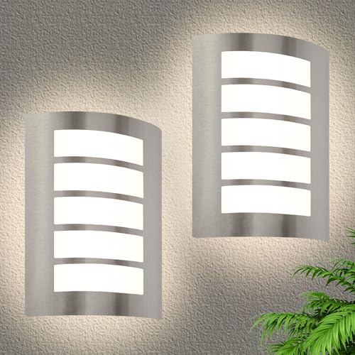 HiBay 2er Set Außenlampe E27 Aussenlampe Wand IP44 Eckig Wandleuchte Aussen Gebürstet Edelstahl ABS für Hauswand Balkon Treppenhaus Beleuchtung(Ohen Glühbirnen) von HiBay