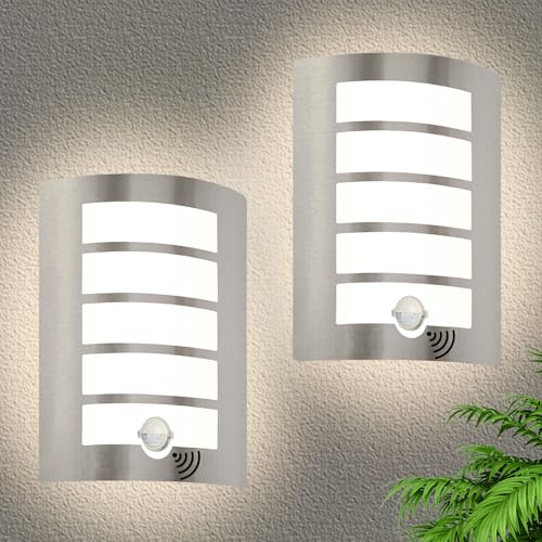 HiBay 2er Set Aussenlampe mit Bewegungsmelder E27 Wandleuchte IP44 Eckig Außenlampe Edelstahl ABS für Hauswand Balkon Treppenhaus Beleuchtung (Ohen Glühbirnen) von HiBay