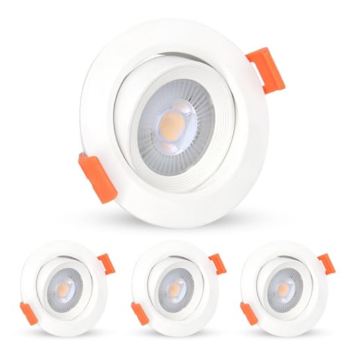 HiBay 4er LED Einbaustrahler 230V 5W Set LED Spot Weiß Rund Spots Deckenleuchte 4500K Neutralweiß Einbauleuchten 400LM für Küche Schlafzimmer von HiBay