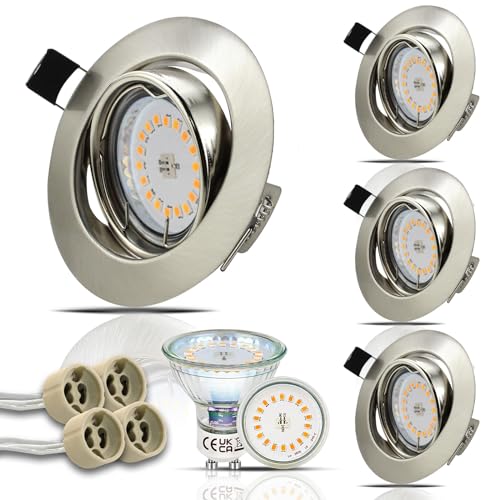 HiBay 4er Set LED Einbaustrahler 230V Spots 5W Warmweiß GU10 Einbauleuchten Rund Schwenkbar Deckenleuchte 68mm lochmaß für Küche Wohnzimmer von HiBay