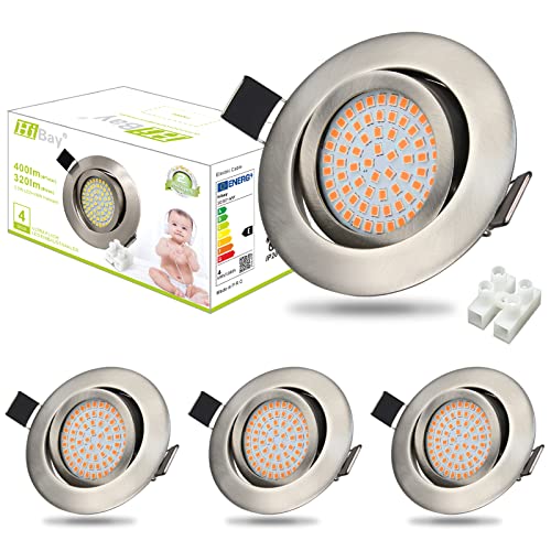 HiBay 4er Ultra Flach LED Einbaustrahler 230V Set Spots Einbauspots Warmweiß 3,5W Einbauleuchten Edelstahl Gebürstet Einbauleuchten 40°Schwenkbar von HiBay