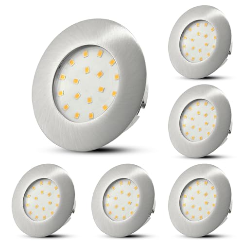 HiBay 6er Set Einbaustrahler LED 5W Flach LED Spots 230V 60mm-68mm Rund Nickel Deckenspots Warmweiß 500LM, Nicht Dimmbar von HiBay