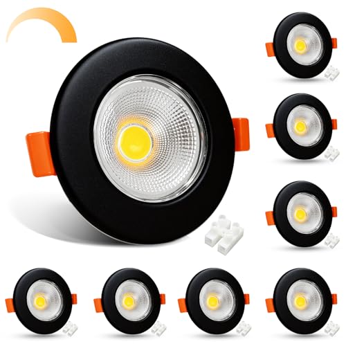 HiBay 8er Einbaustrahler LED COB Dimmbar 10W LED Spot Schwarz Matt 65-85mm Lochmaß Deckenspots Warmweiß 3000K 850LM für Schlafzimmer Wohnzimmer Küche von HiBay