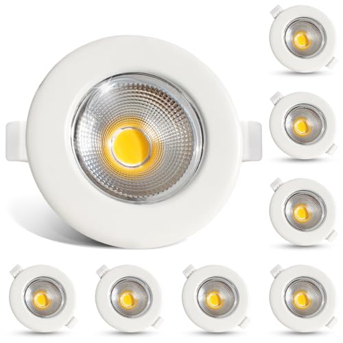 HiBay 8er Einbaustrahler LED COB Set 10W LED Spots 230V 65-85mm Lochmaß Rund Weiß Einbauspots 4000K Neutralweiß 850LM für Schlafzimmer Wohnzimmer Vorratsschrank von HiBay