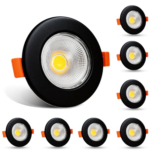 HiBay 8er LED Einbaustrahler Flach 10W LED Spot Schwarz Matt 65-85mm Lochmaß Deckenspots Warmweiß 3000K 850LM für Schlafzimmer Wohnzimmer Küche von HiBay