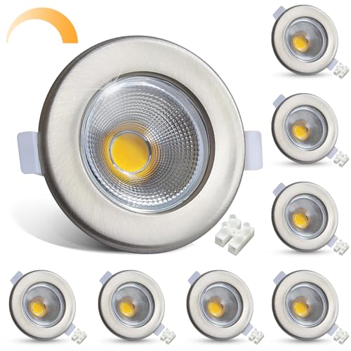 HiBay 8er LED Einbaustrahler Flach Dimmbar COB Set 10W LED Spots 230v Gebürstet Edelstahl Einbauleuchten 65-85mm Lochmaß 4000K Neutralweiß 850LM für Schlafzimmer Wohnzimmer Küche HiBay 8er LED Einbaustrahler Flach Dimmbar COB Set 10W LED Spots 230v Gebürstet Edelstahl Einbauleuchten 65-85mm Lochmaß 4000K Neutralweiß 850LM für Schlafzimmer Wohnzimmer Küche von HiBay