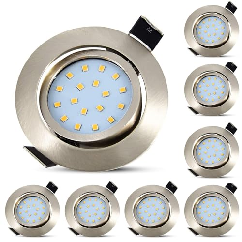 HiBay 8er Ultra Flach LED Einbaustrahler 5W Warmweiß Deckenstrahler 230V Edelstahl Gebürstet Einbauleuchten 40° Schwenkbar Einbauspots von HiBay