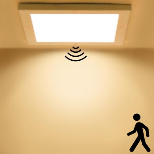 HiBay Deckenlampe mit Bewegungsmelder 18W Weiß Deckenleuchte Flach LED Sensor Decken Lampe Warmweiß 230V für Bad Flur Treppen von HiBay