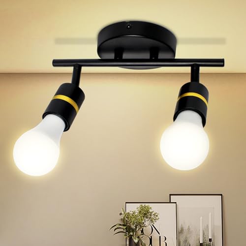 HiBay Deckenstrahler 2 Flammig E27 Deckenlampe Schwarz Deckenspots Schwenkbar Modern Wandleuchte innen für Schlafzimmer Küche mit 12W Warmweiß LED Glühbirne von HiBay