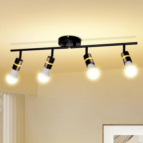 HiBay Deckenstrahler 4 Flammig Schwarz E27 Deckenleuchte Schwenkbar Deckenspots Modern Deckenlampe Wohnzimmer Schlafzimmer inkl. 4x 12W Warmweiß LED Glühbirne von HiBay