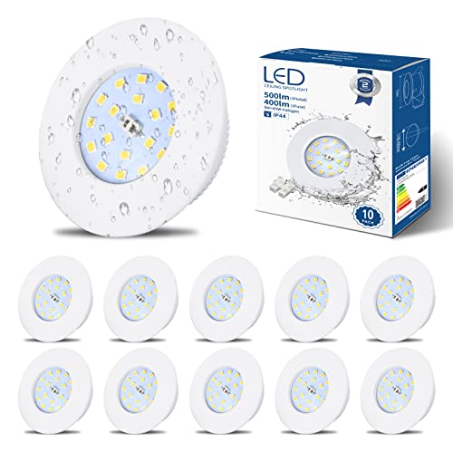 HiBay Einbaustrahler LED Flach 5W LED Spot Badezimmer IP44 Deckenspots Weiß Rund 4500K Neutralweiß Einbauleuchten 500lm 10er Set von HiBay