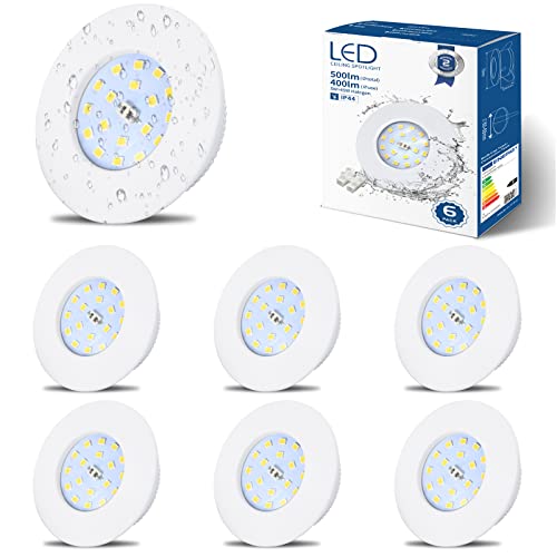 HiBay Einbaustrahler LED Flach 5W LED Spot Badezimmer IP44 Deckenspots Weiß Rund 4500K Neutralweiß Einbauleuchten 500lm 6er Set von HiBay