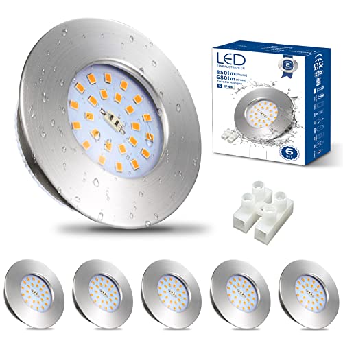 HiBay Einbaustrahler LED Flach 7W Badezimmer LED Spot IP44 Deckenspots Rund Matt Nickel 3000K Warmweiß Einbauleuchten 850lm 6er Set von HiBay