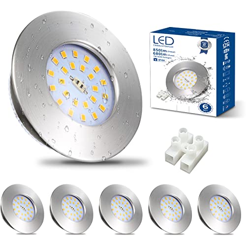 HiBay Einbaustrahler LED Flach 7W LED Spot Badezimmer IP44 Deckenspots Rund Matt Nickel 4500K Neutralweiß Einbauleuchten 850lm 6er Set von HiBay