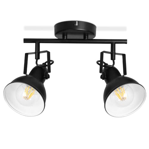 HiBay LED Deckenlampe Vintage E27 Fassung Deckenstrahler 2 Flammig Schwarz-Weiß Metall Wandleuchte innen für Küche Schlafzimmer max. 60Watt Ohne Leuchtmittel von HiBay