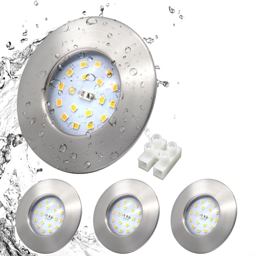 HiBay LED Einbaustrahler 230V Set Ultra Flach Einbauleuchten Rund Matt Nickel Deckenleuchten Inkl. 4 x 5W 500lm 4500K LED Spot Modul 60mm-65mm IP44 Neutralweiß von HiBay