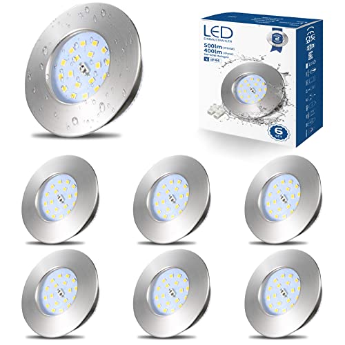 HiBay LED Einbaustrahler Ultraflach IP44 LED Spot Matt Nickel Rund Deckenspots 5W 500lm Einbauspot 6000K Kaltweiß Deckenstrahler 6 Set von HiBay