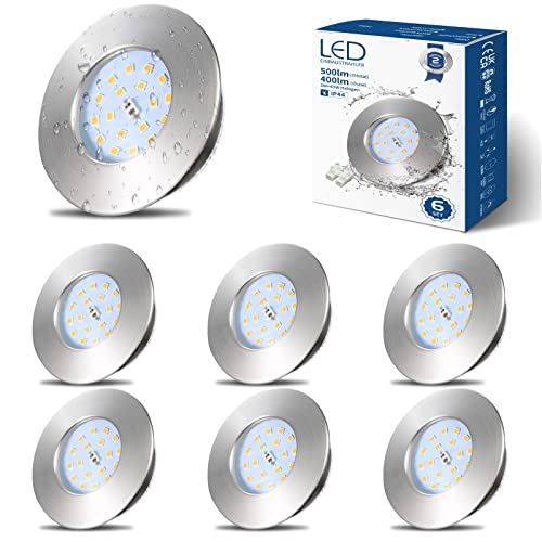 HiBay LED Spot 5W LED Einbaustrahler Flach IP44 Badezimmer Deckenspots Rund Matt Nickel Einbauleuchten 4500K Neutralweiß 500lm 6er Set von HiBay