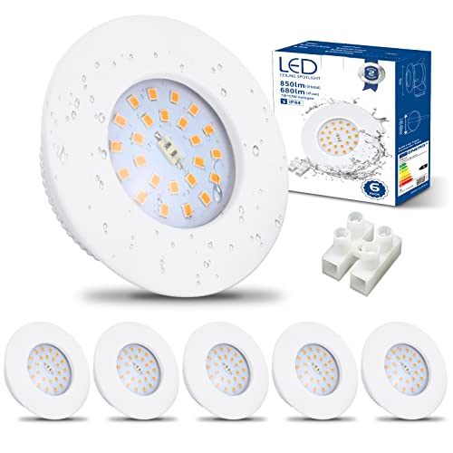 HiBay LED Spot 7W LED Einbaustrahler Flach IP44 Badezimmer Deckenspots Rund Einbauleuchten 3000K Warmweiß 850lm 6er Set von HiBay