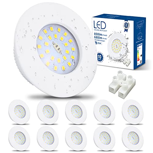 HiBay LED Spot 7W LED Einbaustrahler Flach IP44 Badezimmer Deckenspots Rund Einbauleuchten 6000K Kaltweiß 850lm 10er Set von HiBay