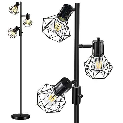 HiBay LED Stehlampe Dimmbar,Industrial Rustikale Stehleuchte 3 Flammig Schwarz Standlampe mit 3x8W 800LM E27 Lampe Leselampe für Wohnzimmer, Schlafzimmer, Büro HiBay LED Stehlampe Dimmbar,Industrial Rustikale Stehleuchte 3 Flammig Schwarz Standlampe mit 3x8W 800LM E27 Lampe Leselampe für Wohnzimmer, Schlafzimmer, Büro von HiBay