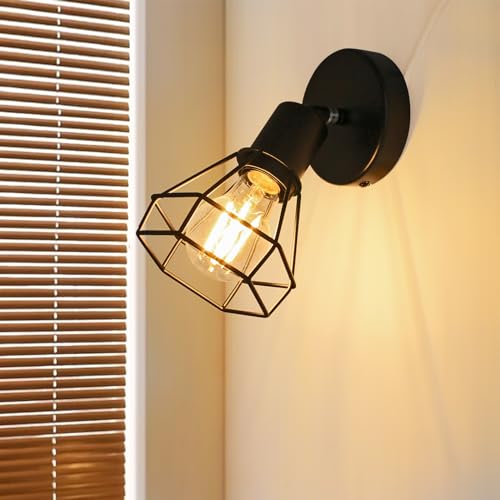 HiBay Wandleuchte innen 1 Flammig E27 Schwarz Wandlampe Vintage Schwenkbar 350° Deckenstrahler Metall für Küche Wohnzimmer Schlafzimmer Ohne Leuchtmittel von HiBay