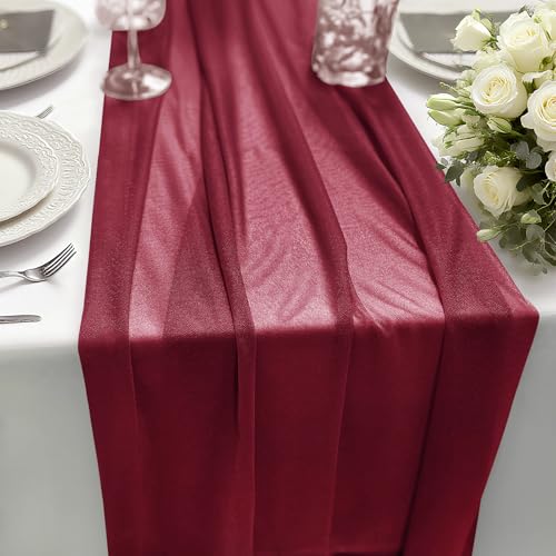 Chiffon Tischläufer, Burgunderrot, 1 Stück 70x300 cm, Tischläufer Hochzeit Salbeigrün Stoff Tüll Hellgrün Boho Table Runner Tischdeko Läufer Tisch von HiBeauty PRO
