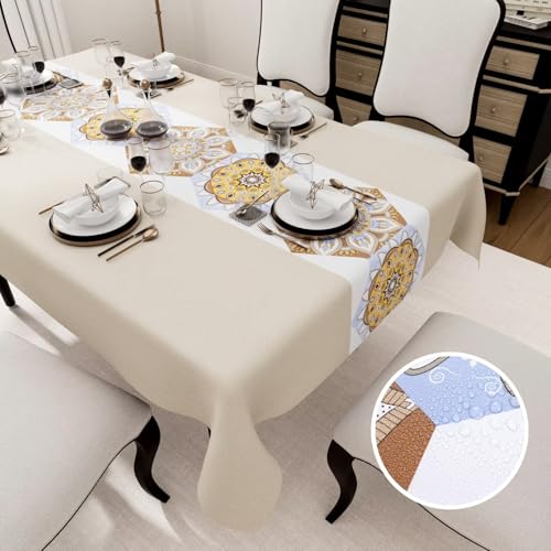 Tischdecke Rechteckige,Wasserdicht,Tischdecken aus PVC,Tischdecke für Esszimmer,Garten,Party,Hochzeiten oder Haushalt,Böhmen Creme,120 x 140 cm von HiBeauty PRO