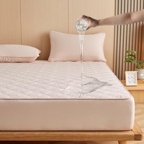 Wasserdichter Matratzenschoner 120x200cm Spannbettlaken,Matratzen Topper, Wasserdichter und Atmungsaktive Matratzenbezug, waschbar,Hellrosa von HiBeauty PRO